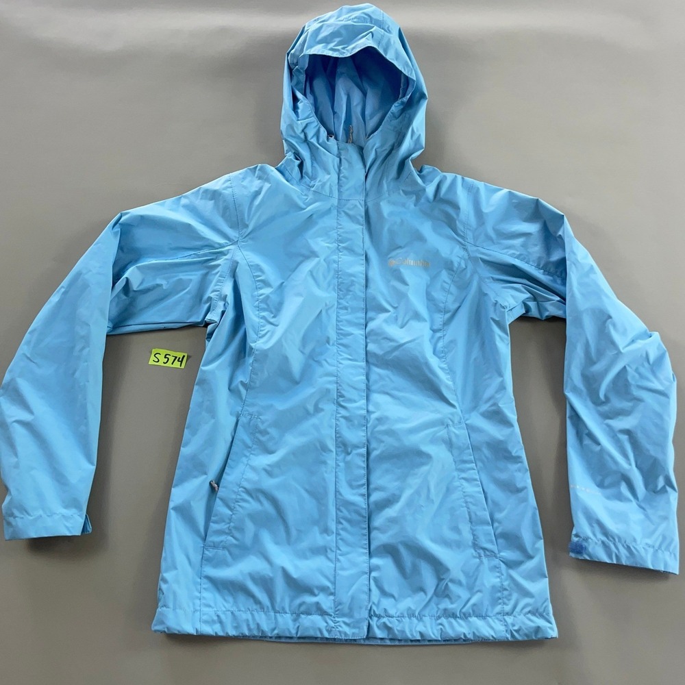 Columbia Womens Light Blue Hooded Rain Jacket Windbreaker Outdoor Coat XS